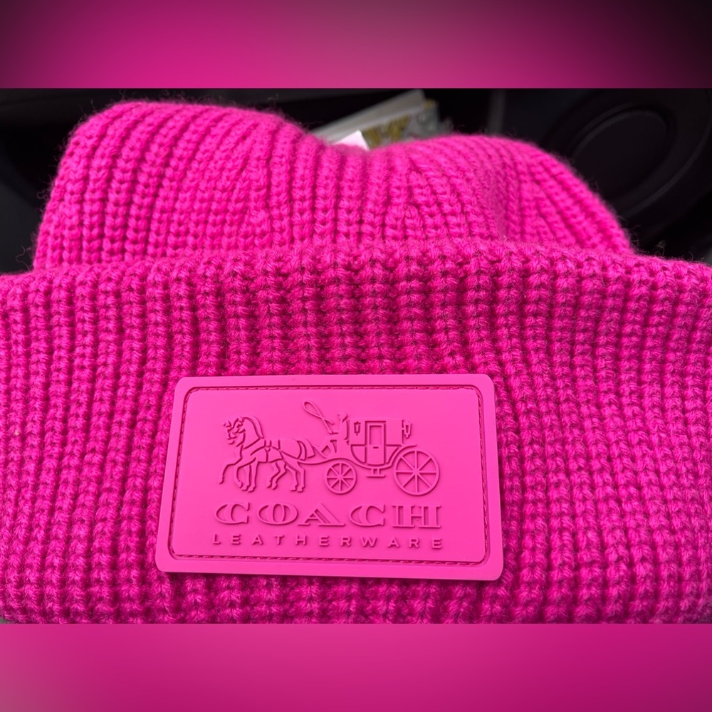 Coach Pink ( Hyacinth) Beanie. - Picture 3 of 13